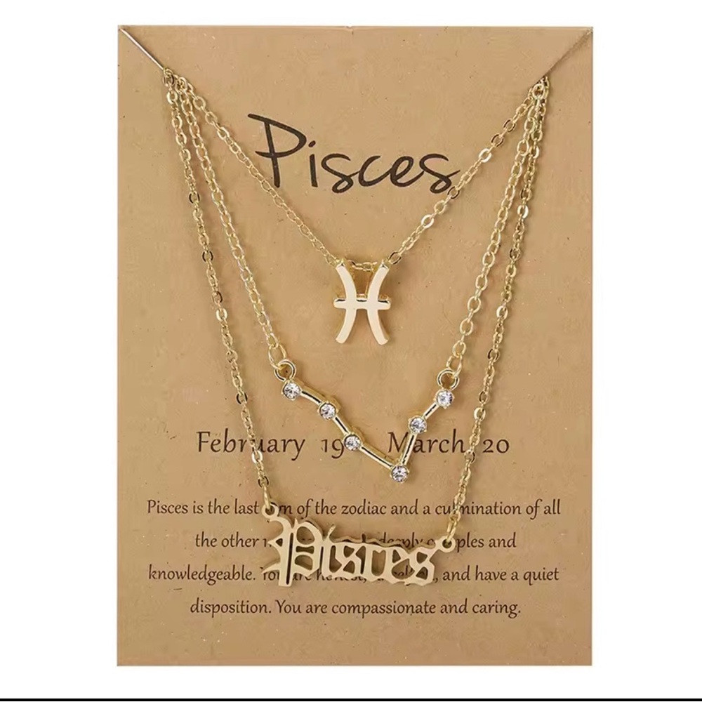 Gold Pisces Zodiac Necklace Set